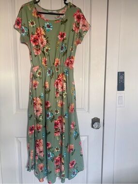 Amelia James Olive Green Floral Maxi Dress